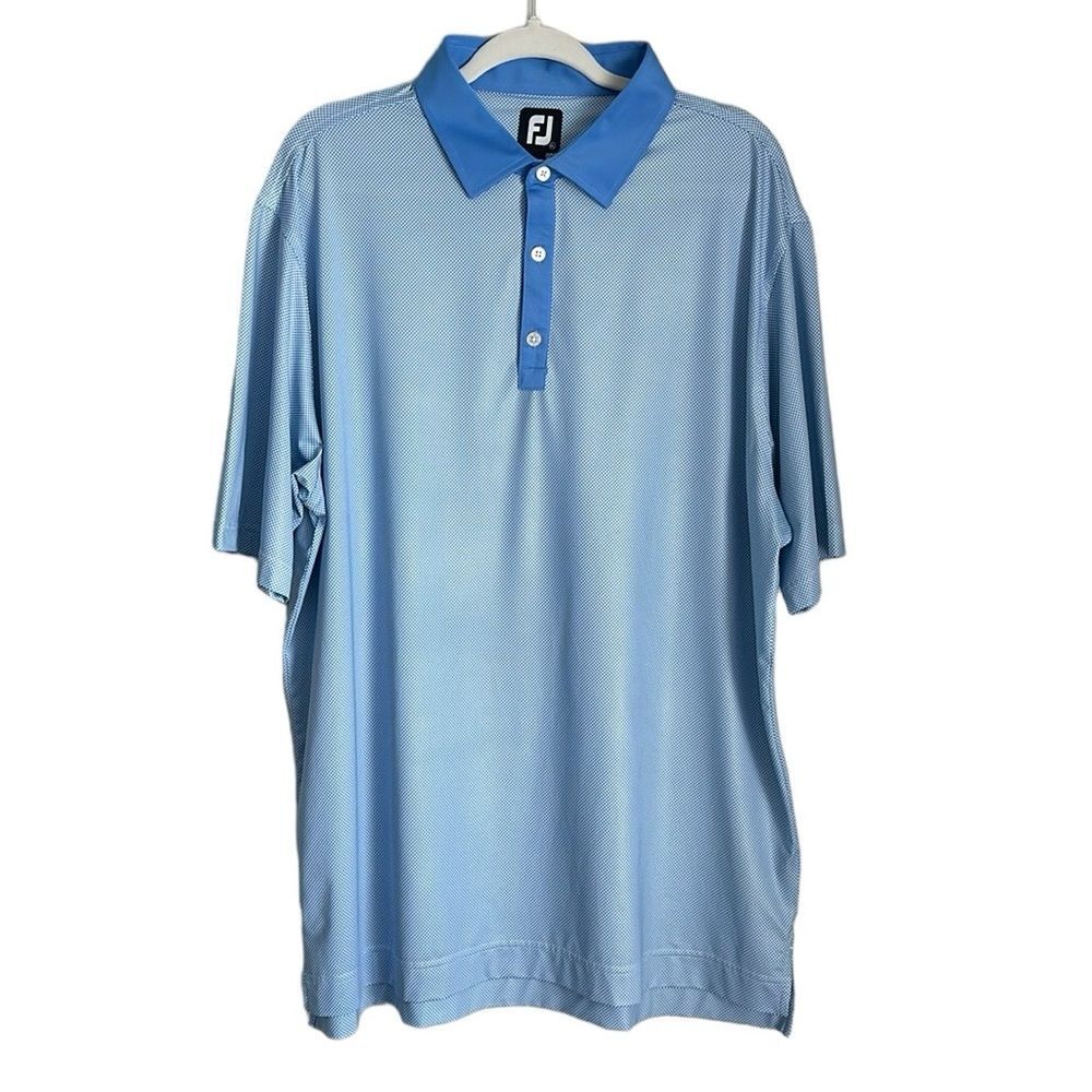 FootJoy Mens Light Blue Geometric White Box Check Short Sleeve Polo Shirt XL
